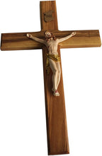 Holy Land Market Olive Wood Cross from Bethlehem - Includes Certificate & Prayer Card, 14 Inch Wall Hanging Decor