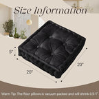 Square Floor Pillows, Large Floor Cushion for Adults Kids, Meditation Floor Pillow Seating Cushion with Shredded Memory Foam and Silk Wadding, 20"x20"x5" Black