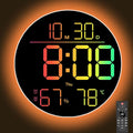 10 Inch LED Wall Clock with RGB Ambient Light, Auto-Dimming, RGB Color/Time/Date/Temp/Humidity Display, Dual Alarms & Timer, Adjustment Brightness,Digital Round Clock for Bedroom Classroom