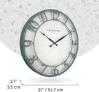 Presentime & Co 21" Farmhouse Series Wall Clock,Vintage Style, Retro Clock, Raised 3D Arabic Numeral, Aged Teal Finish. Wall Décor for Living Room and entryway.