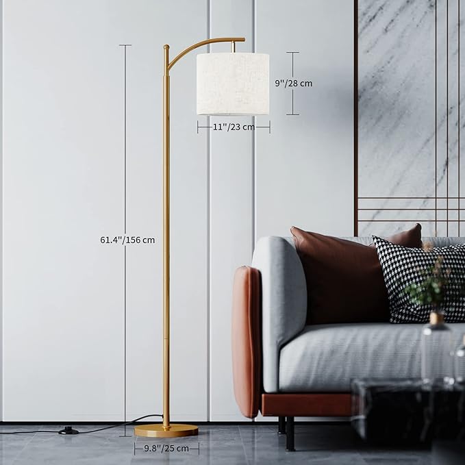 SUNMORY Arc Floor Lamp, Modern Floor Lamp with Romote Control and Stepless Dimmable Bulb, Metal Standing Lamps with Hanging Lampshade for Living Room, Bedroom, Office (Gold)
