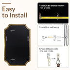ANDY STAR Brushed Gold Rectangle Mirror, 24x36 Inch Scalloped Bathroom Mirror, Unique Rectangular Mirror with Scalloped Design, Anti-Rust Stainless Steel Frame Deep 1"