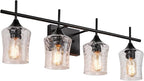 Modern Glass Vanity Light Fixture,4 Light Industrail Black Metal Vanity Light for Bathroom Bedroom Living Room