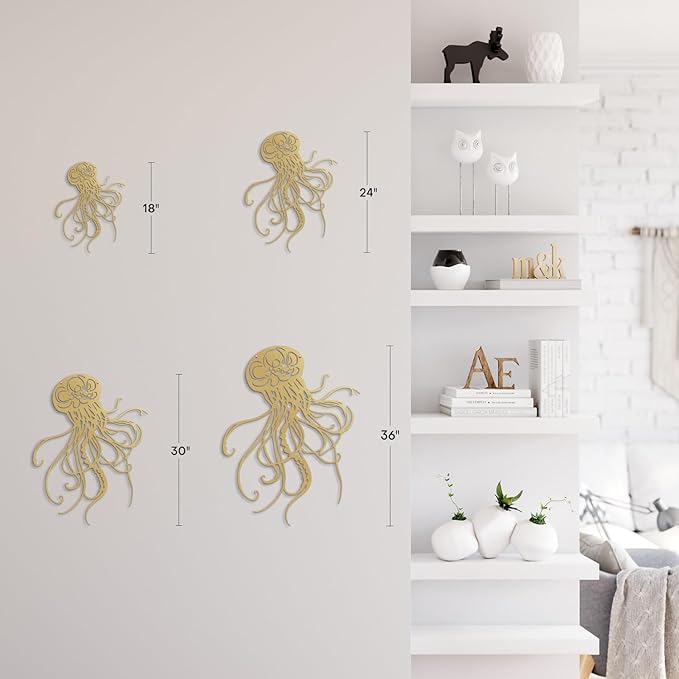 SIGNLEADER Metal Wall Art Decor Octopus Minimalist Modern Abstract Wall Sculpture Hangings Home Decoration for Living Room, Bedroom, Bathroom, Kitchen, Outdoor - 30" Gold
