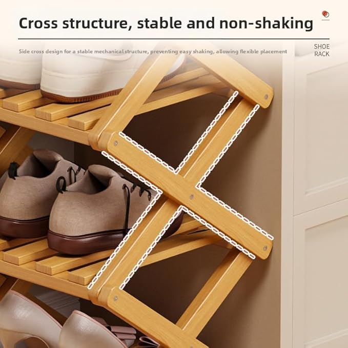 Bamboo Shoe Rack Organizer, 2-10 Tiers, Natural or Tea Color, No-Tool Assembly, Foldable Storage Shelf (Installation Free 8 Layers 30-Primary Colors)