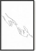Minimalist Reaching Hands Wall Art Continuous Line Drawing Connection Symbol 24x36 Inch Oak Wood Black Framed Aesthetic Modern Decor Print for Bedroom Living Room