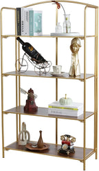 Crofy No Assembly Folding Bookshelf for Living Room, 4 Tier Gold Collapsible Book Shelf for Home Office, Portable Bookcase Storage Organizer