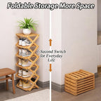 The 9-Tier No-Assembly Bamboo Rack(Foldable Storage), Bamboo Shoe Storage Rack, Space-Saving, Holds 14+ Pairs, Unfolds in 10 Sec (Nature, 4 Tier)