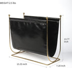 Black Leatherette Magazine Rack Holder, with Metal Ball Bracket,Modern Fashion Style for Books,Newspapers,Home Staging,Bedroom,Hotel,Offices and Living Rooms