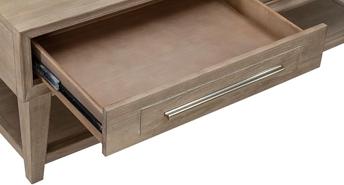 Liberty Furniture Brentwood Cocktail Table with Drawer Storage for Living Room - Sandstone Oak Wood
