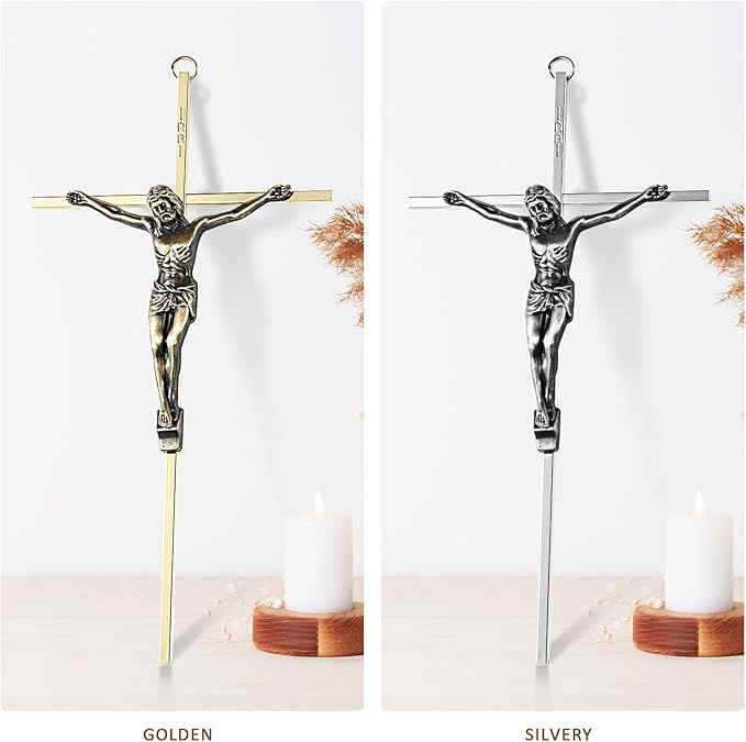 ACHIBANG 2-Pack Crucifix Wall Cross – Gold & Silver Catholic Crosses for Wall, 10" Jesus Wall Crucifix for Home or Door Blessing