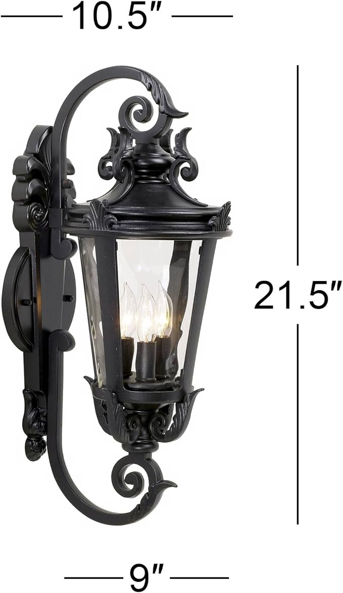 John Timberland Casa Marseille European Outdoor Wall Light Fixture Mediterranean Black Scroll Arm 21 1/2" Clear Hammered Glass for Exterior House Porch Patio Outside Deck Garage Front Door Home