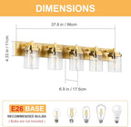 Vanity Light Fixture,5-Light Vanity Light for Bathroom,Brushed Gold Bathroom Vanity Lighting Over Mirror with Square Clear Glass Shade for Restroom