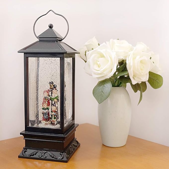 Eldnacele 12" Christmas Musical Snow Globe Lantern USB Lined Batteries Operated Water Glittering Lighted Lantern Santa Claus with 6H Timer Centerpiece (Santa Sleigh)