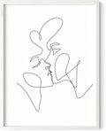 Minimalist Couple Art Wall Art Print Couple Kiss Abstract Line Drawing, Gallery Quality 12"x16" White Framed, Abstract Love Aesthetic Decor Bedroom Living Room
