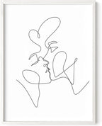 Minimalist Couple Art Wall Art Print Couple Kiss Abstract Line Drawing, Gallery Quality 12"x16" White Framed, Abstract Love Aesthetic Decor Bedroom Living Room