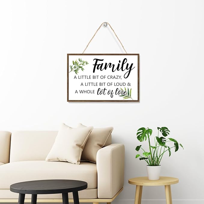 Family a Little Bit of Crazy Sign Wood Plaque Wall Decor,Rustic Family Hanging Wooden Signs Wall Pediments for Home Front Door Wall Decor
