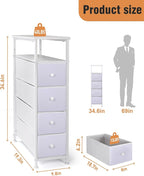 Narrow Dresser for Bedroom, Fabric Tall Dresser & Chests of Drawers with 4 Drawers, Vertical Organizer Storage Tower Unit for Bedroom, Hallway, Entryway White Wood Grain