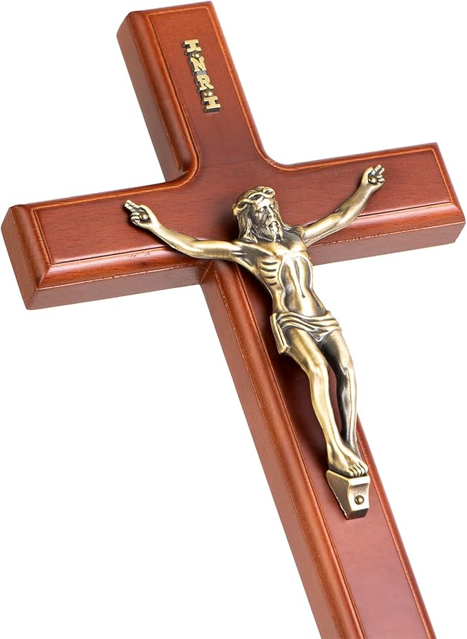 SISSIDA Crucifix Wall Cross, 12 Inch Handmade Wooden Catholic Crosses with Jesus Christ for Wall Decor