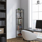 CAPHAUS 5 Tier Corner Shelf, 59.1-Inch Tall Corner Bookshelf, Corner Display Rack with Metal Frame, Round Corner Shelf Unit Rack, Tall Corner Stand for Bathroom, Living Room, Home, Office, Dark Grey
