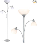 Brightech Sky Dome Double LED Floor lamp, Torchiere Super Bright Floor Lamp with 2 Reading Lamps for Living Rooms & Offices - Dimmable Tall Standing Lamp for Bedroom Reading - Tall Silver Pole