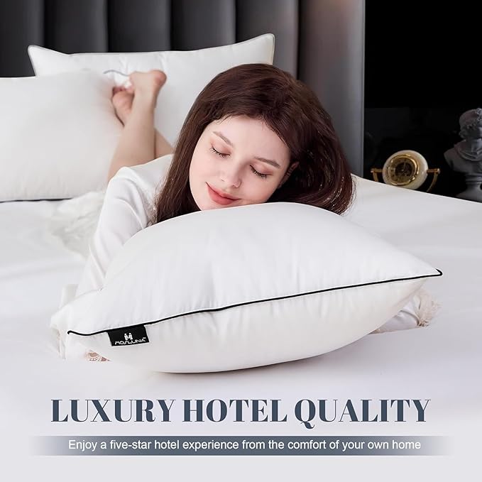 Flat Feather Down Pillows Pillows for Sleeping Queen Size Set of 1, Thin Hotel Pillow 1 Pack with Airyfil™ Fillings, Soft Bed Pillow for Stomach, Back Sleepers, Soft, 20×30 in.