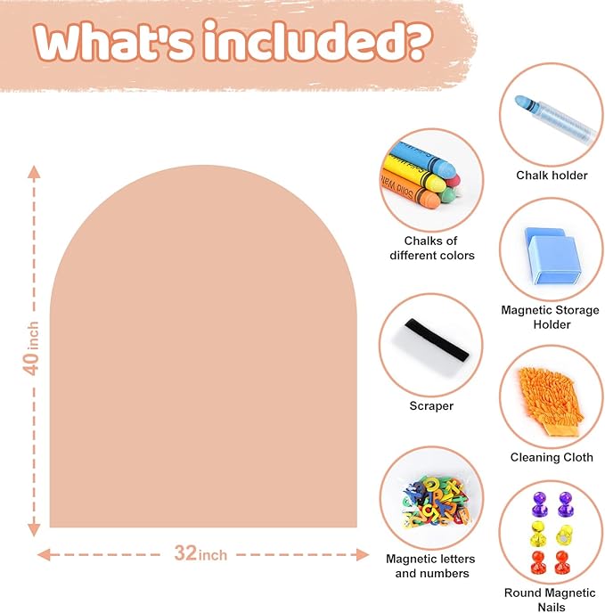 Magnetic Arch Wall Decal, 40 x 32 Upgraded Self-Adhesive Magnetic Chalkboard for Wall, Magnet Wall Drawing Learning for Kids Playroom, School, Home (Light Pink