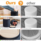 Round Ottoman with Storage Set of 2-Upholstered Velvet Vanity Stool for Makeup Multifunctional Ottomans Coffee Table Padded Seat Foot Rest for Living Room&Bedroom (Black-Upgrade Taray Lid)