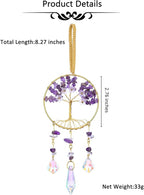 CrystalTears Amethyst Crystal Tree Life Hanging Ornament for Wall Window Home Room Decor, Handmade Feng Shui Healing Crystals Gemstone Glass Suncatcher Car Ornament, Crystal Gifts for Women Christmas