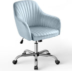 Warmiehomy Velvet Desk Chair for Home Office, Modern Adjustable Swivel Task Chair, Women Vanity Chairs with Arm Rest for Bedroom Dressing Room, Light Blue