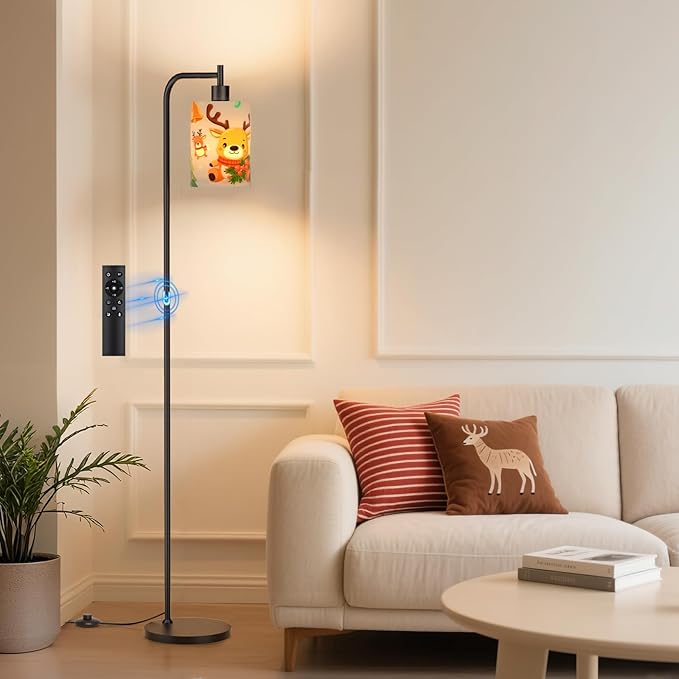 Kids Floor Lamp with Linen Shade, Dimmable Tall Standing Lamp with Remote Control & 3 Color Temperatures, Modern Floor Lamps for Living Room Bedroom Kids Room, 9W LED Bulb Included