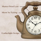 Presentime & Co. 11" Teapot Clock, Silent Non Ticking, Modern Farmhouse Style, Wall & Mantel 2 in 1 Desk & Shelf Clock, Bronze Finish for Wall, Home, and Tabletop Decor, Bronze Finish