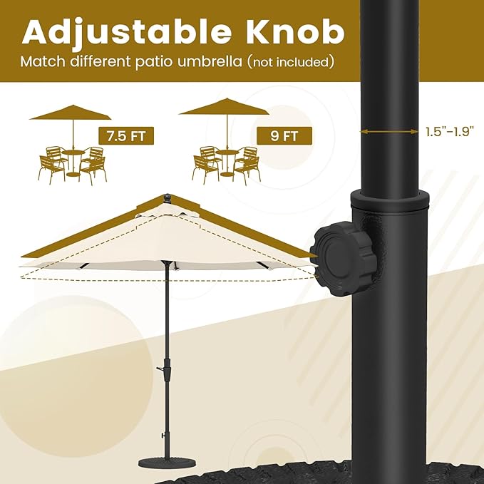 Tangkula 30lbs Umbrella Base, Heavy Duty Outdoor Umbrella Holder for Balcony, Backyard, Poolside, Market, Pole Freestanding, Classic Round Umbrella Standing with Removable Stem and Tightening Knob