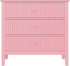 Pink 3 Drawer Dresser Set of 2, Painted 30 Inch Tall Wood Nightstand with Storage, Wide Modern Chest of Drawers with Ball Bearing Slide for Bedroom Hallway Living Room Entryway Office
