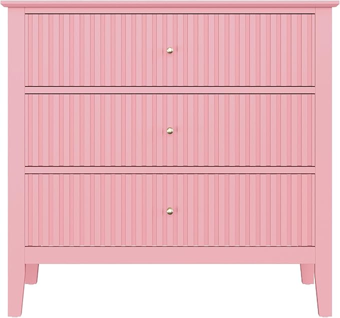 Pink 3 Drawer Dresser Set of 2, Painted 30 Inch Tall Wood Nightstand with Storage, Wide Modern Chest of Drawers with Ball Bearing Slide for Bedroom Hallway Living Room Entryway Office