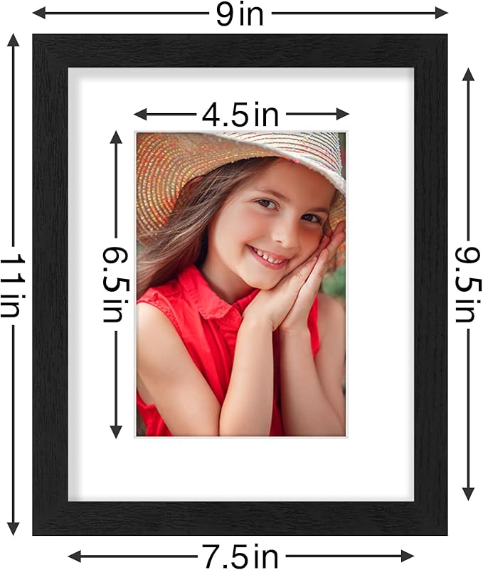 Vittanly 8x10 Picture Frames Set of 9, Display 5x7 Pictures with Mat or 8x10 without Mat, Photo Frames for Wall or Tabletop with Plexiglass, Engineered Wood, Black&Grey&White