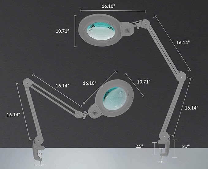 Neatfi XL Bifocal LED Magnifying Lamp – 7-Inch Acrylic Lens, 2.25x & 6X Magnification, 1,600 Lumens, Dimmable LED, Adjustable Arm, Hands-Free Close Work (Silver, with Clamp)