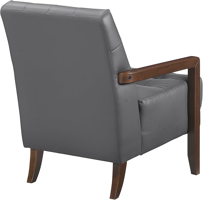 Lexicon Modern Accent Chair, Luxury Genuine Leather Match Living Room Chair with Tufted Cushions, Solid Wood Frame and Arm Rest, Comfy Upholstered Single Seat for Bedroom/Reading/Office, Dark Gray