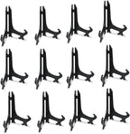 Artliving 7 Inch Black 12pcs/Set Plastic Easels Plate Display Stands Picture Frame Stand Holder