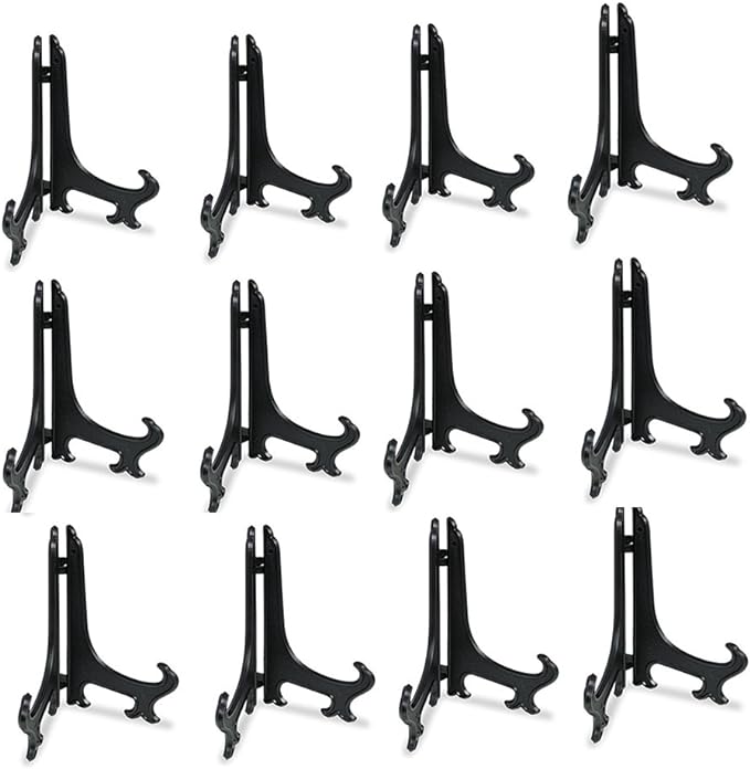 Artliving 7 Inch Black 12pcs/Set Plastic Easels Plate Display Stands Picture Frame Stand Holder