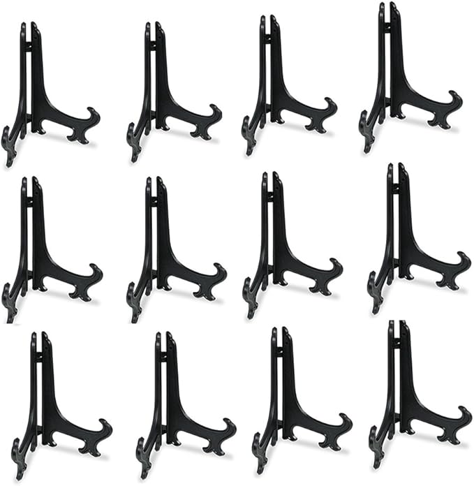 Artliving 6 Inch Black 12pcs/Set Plastic Easels Plate Display Stands Picture Frame Stand Holder