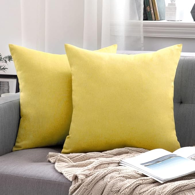 MIULEE Pack of 2 Decorative Outdoor Solid Waterproof Throw Pillow Covers Faux Linen Garden Farmhouse Cushion Cases for Summer Patio Tent Balcony Couch Sofa 20x20 Inch Yellow