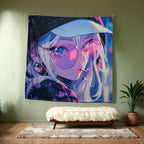 HOUHUANG Anime Fluorescent Tapestry - 59x59 Inches Large Wall Hanging for Room Decoration, Glow-in-the-Dark Trippy Boho Style with Blacklight Effects, Perfect for Bedroom and Custom Tapestry Lovers (fashion girl)