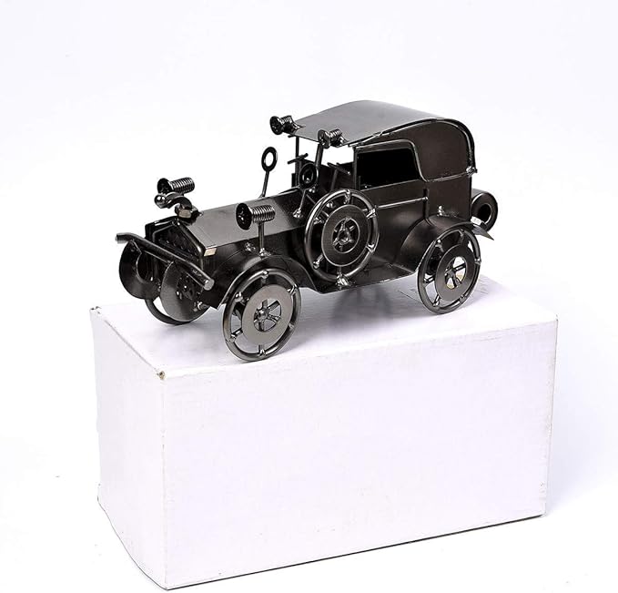 Metal Antique Vintage Car Model QBOSO Handcrafted Collections Collectible Vehicle Toys for Bar or Home Decor Decoration Great Birthday Gift (Black-Silver, Large