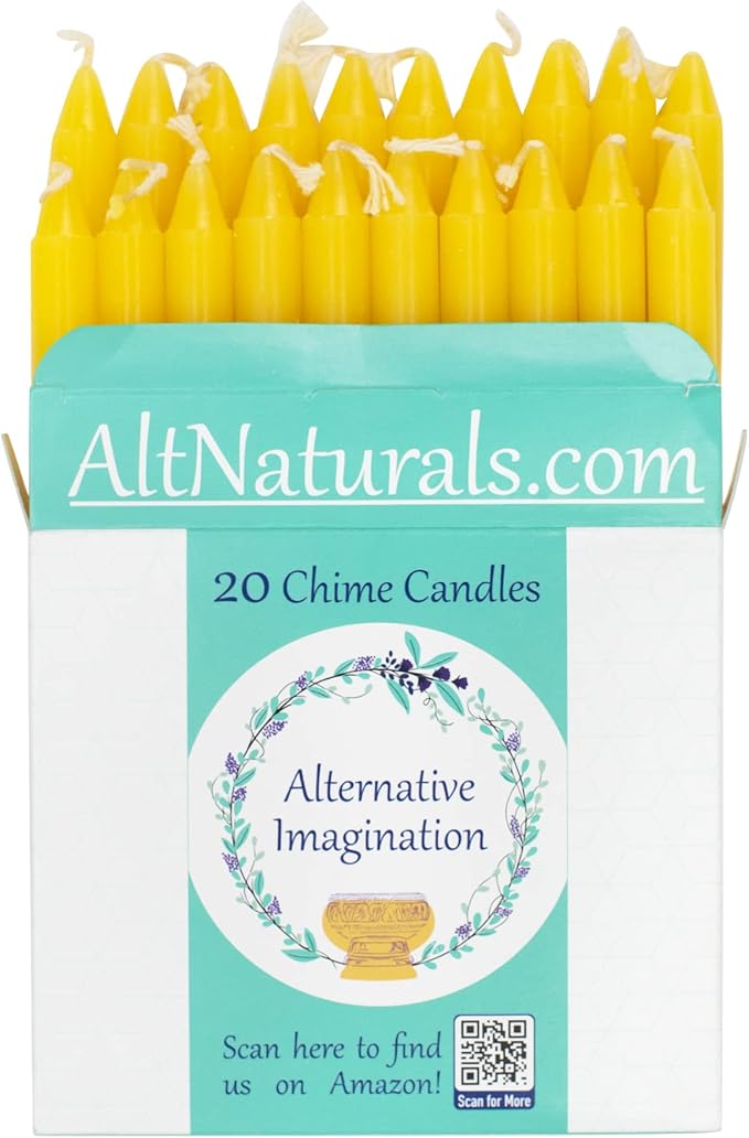 Alternative Imagination Yellow Chime Candles - 20 Pack of Unscented 4 Inch Mini Taper Candles - Dripless Long Burning Ritual Candles for Meditation, Spell Work, Birthdays, Ceremonies & Home Decor