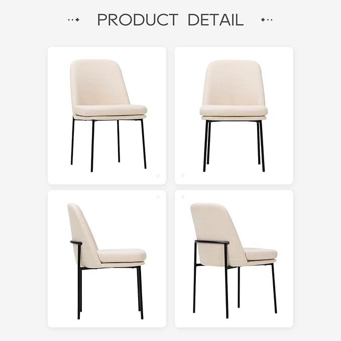 COLAMY Dining Chairs Set of 6, Modern Dining Chairs, Fabric Upholstered Dining Chairs, Kitchen Chairs with Curved Back and Metal Legs for Dining Room Kitchen Restaurant, Beige