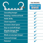 Wonder Hanger Max 20-Pack Space Saving Hangers, Reinforced Hooks Swivels 360°, Cascading Hanger, College Dorms & Storage Closet Organizer, Fully Assembled – White