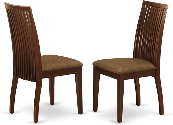 East West Furniture IPC-MAH-C Ipswich Dining Room Chairs - Linen Fabric Upholstered Solid Wood Chairs, Set of 2, Mahogany