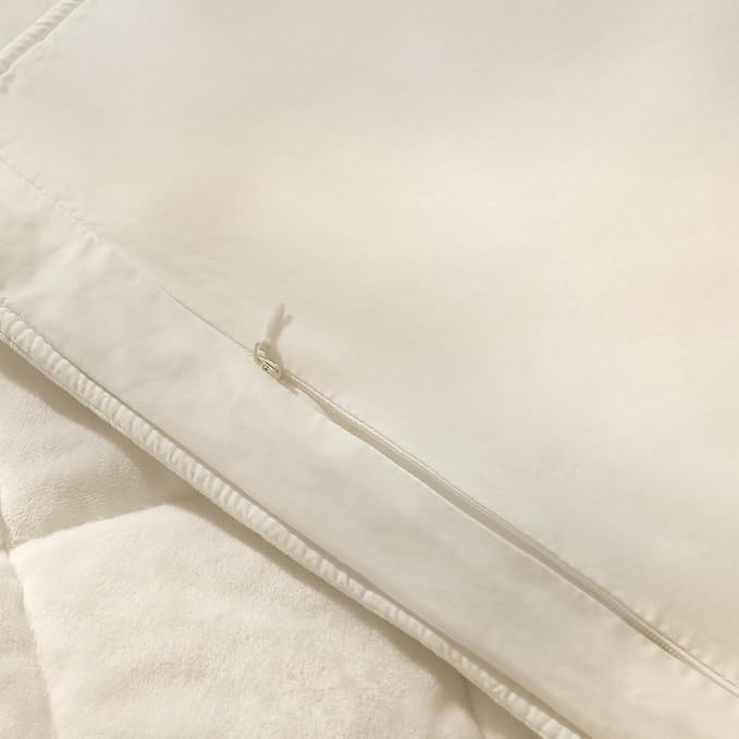 Greek Velvet King Quilt Set, Ultra-Soft Luxe Sheen, 100% Cotton Backing, 150GSM Down-Alternative Fill, Expanded 108×98" Coverage for Fuller Side Drape (1 Quilt + 2 Pillow Shams), Whisper White