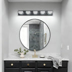 SOLFART LED Bathroom Lighting Fixtures - 5 Lights Modern Matte Black Acrylic Vanity Lights for Mirror 32inch 24W